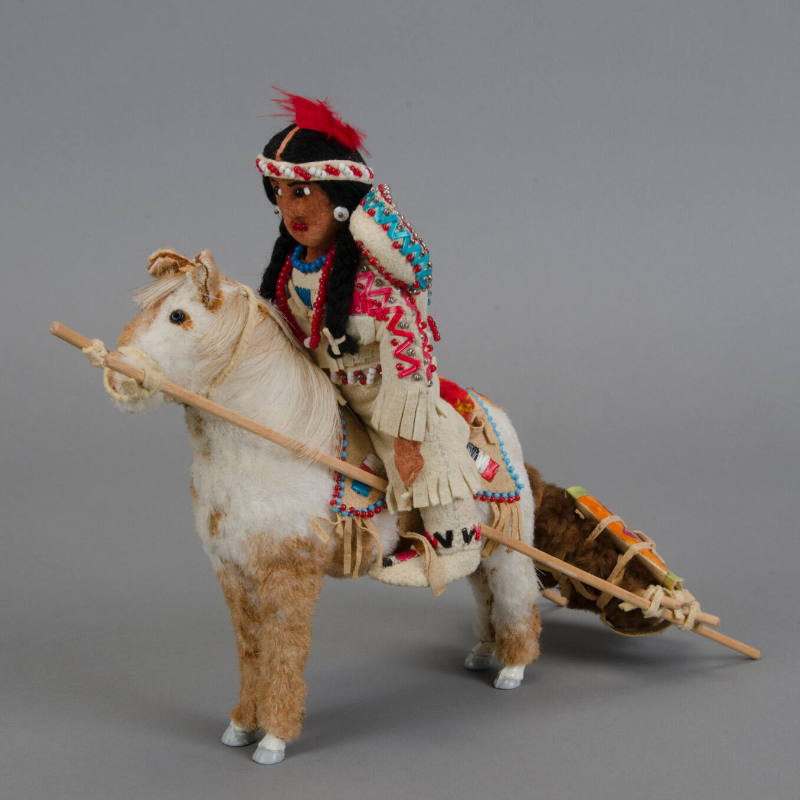 Female, baby, horse and travois doll