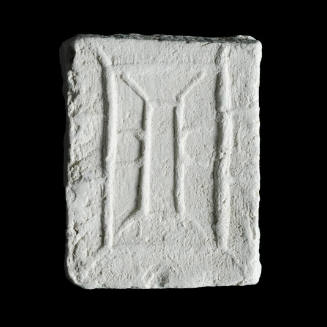 Sacred clay tablet with linear geometric design depicting a cross contained inside an upright rectangle