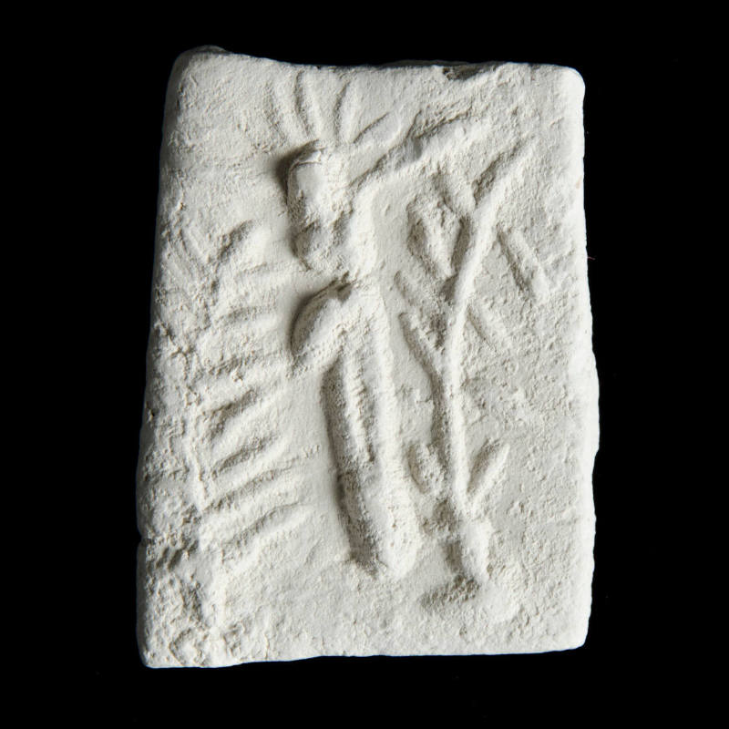 Sacred clay tablet with crucified figure but no cross