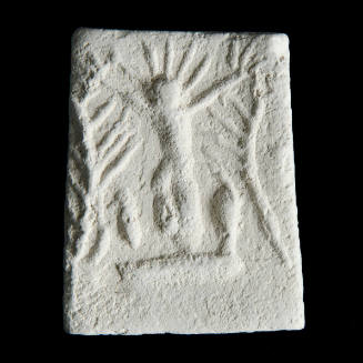 Sacred clay tablet with crucified figure but no cross