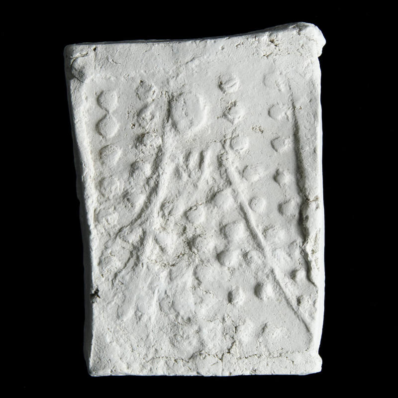 Sacred clay tablet with very abstract and decorative image of Virgin