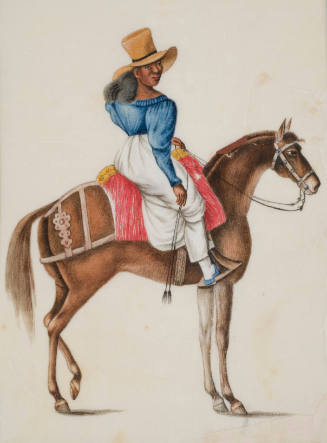 Painting, costumbrismo genre, woman on horseback