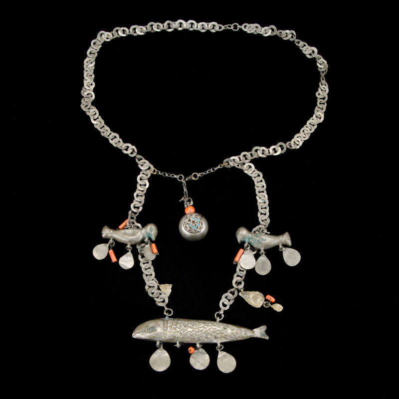 Necklace with fish and bird amulet pendants