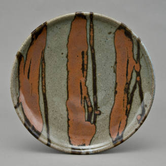 Plate with celadon and tenmoku glazes