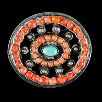 Oval brooch with coral and turquoise