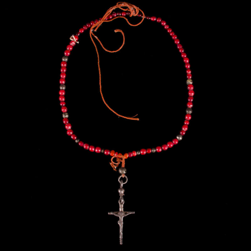 Necklace with crucifix and red trade beads