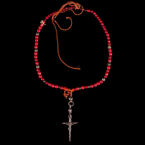 Necklace with crucifix and red trade beads