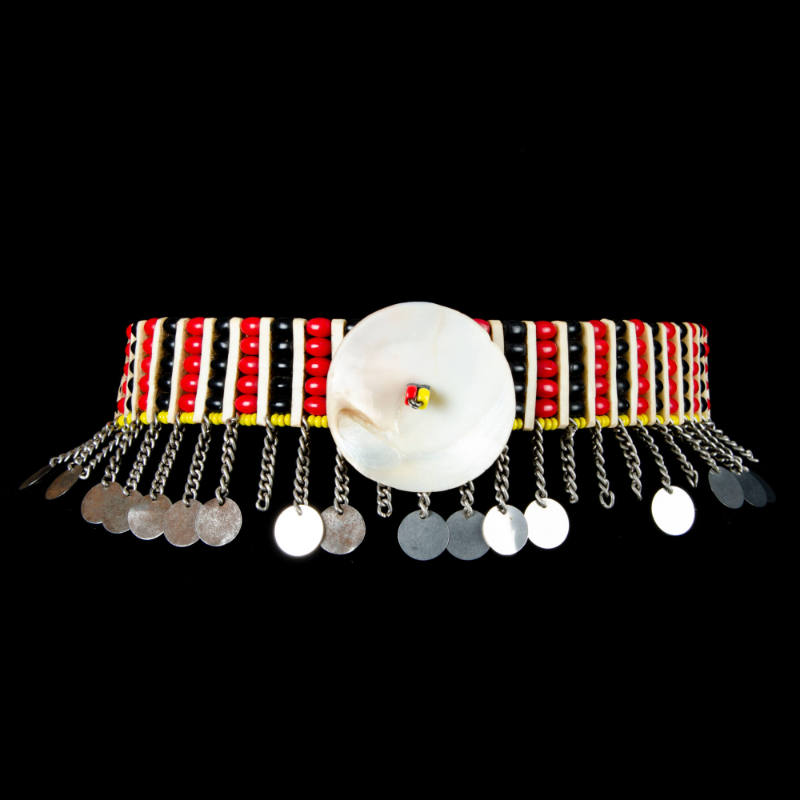 Headband with shell disk and metal dangles