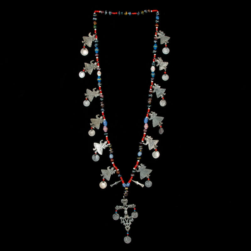 Necklace, Rosario with Virgin of Copacabana and Venetian glass beads