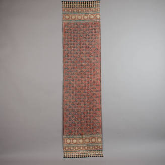 scarf, Ajrakh block printed with ari (chainstitch) and pitta (hammered) embroidery