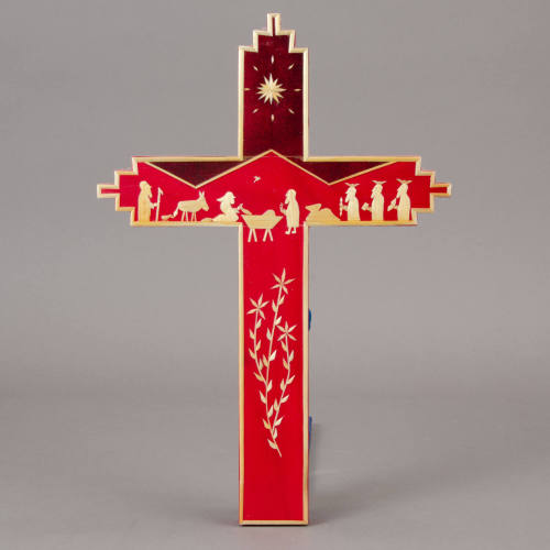 Straw Appliqué Cross with Nativity Scene