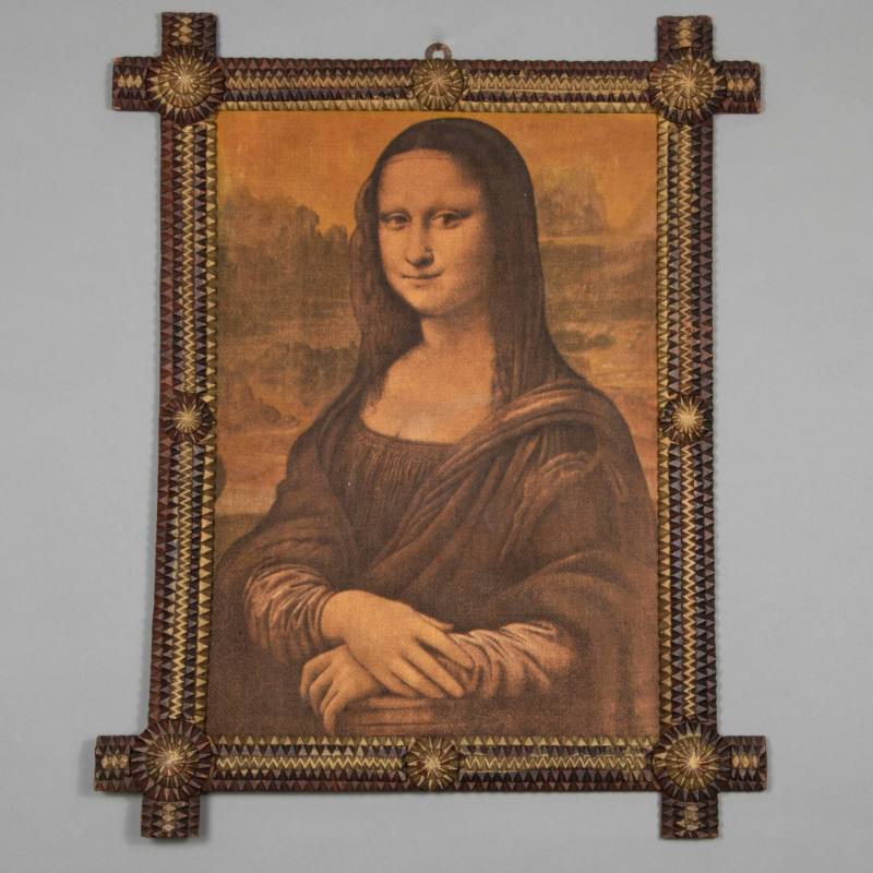 Tramp art frame with Mona Lisa print