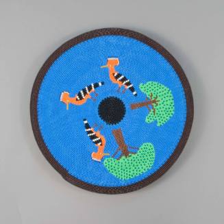 Wire basket, "hoopoes and trees"