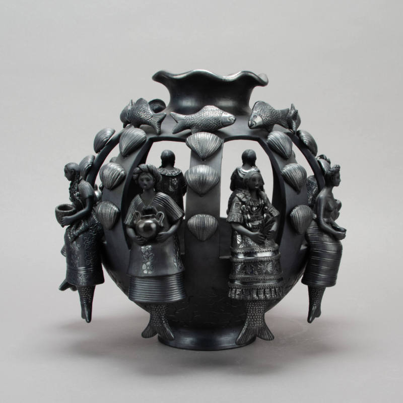 Sculptural vase with 8 mermaid figures