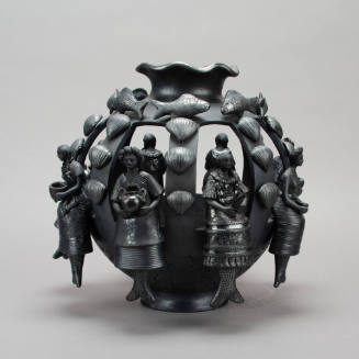 Sculptural vase with 8 mermaid figures
