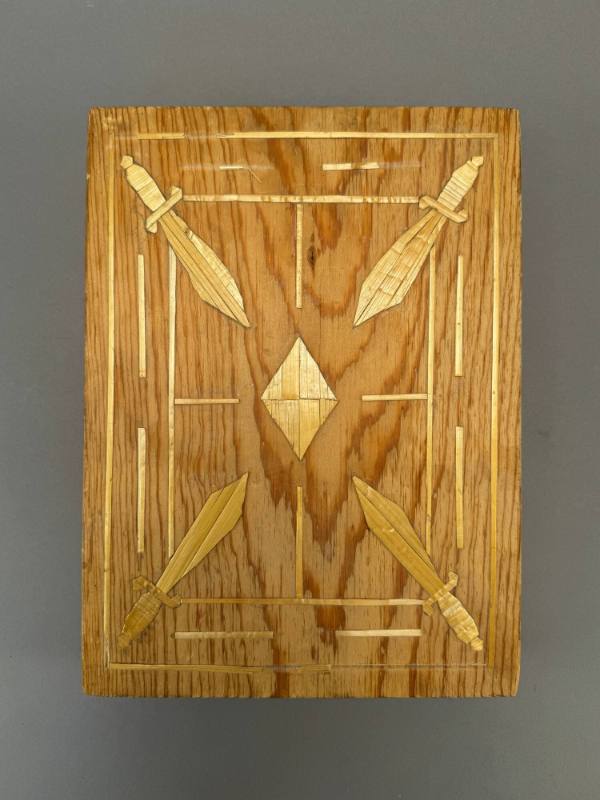 Wood block with straw applique