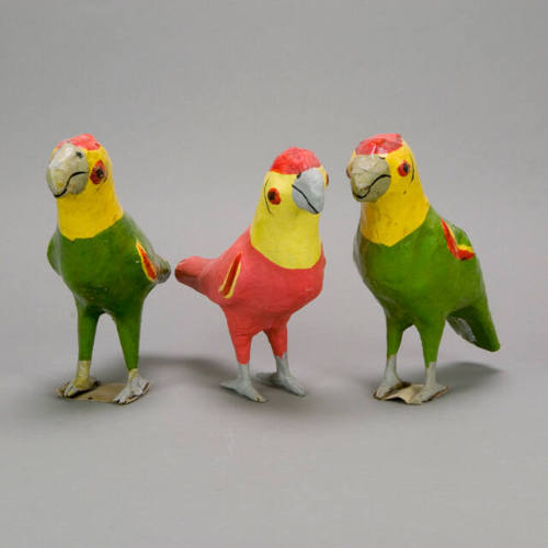 Set of Three Parrots (Two Green, One Pink)