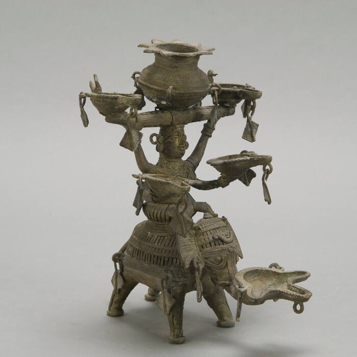 Lakshmi Riding an Elephant Oil Lamp - Early 19thC Lakshmi Riding an Elephant Oil Lamp - Early 19thC
