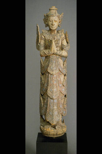 One in Pair of Buddhist Temple Guardians or Deva (angels) in postures of worship