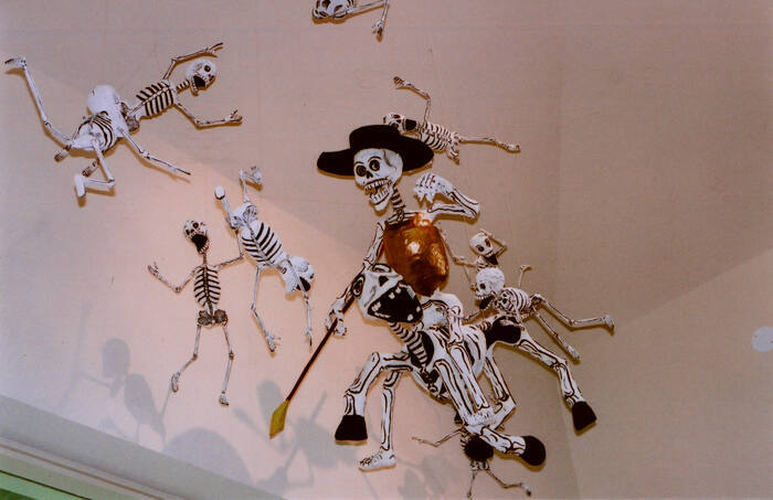 Don Quixote Riding Rocinante with 10 Skeleton Figures