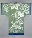 Green Yogi with vine pattern; a cotton and silk bed cover made in the shape of a kimono.  