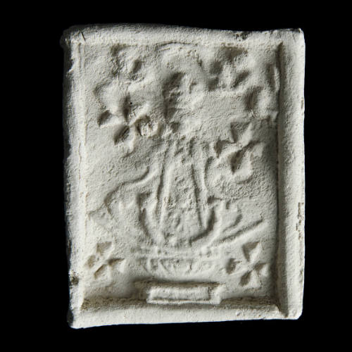 Sacred clay tablet with Virgin and four-petaled flowers