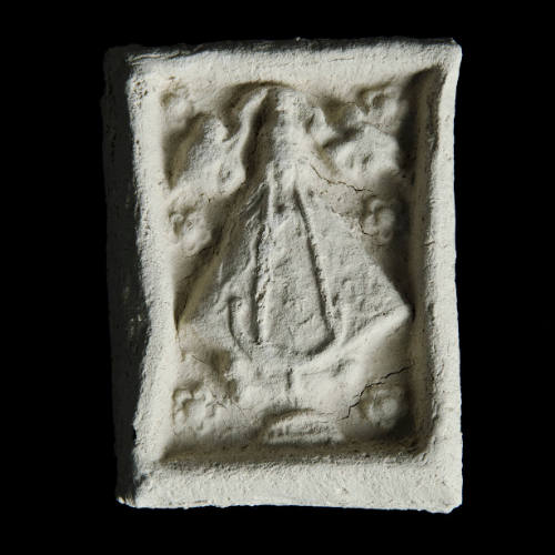 Sacred clay tablet witjh Virgin and five-petaled flowers