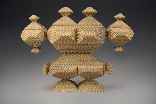 Gold-painted tramp art pedestal box