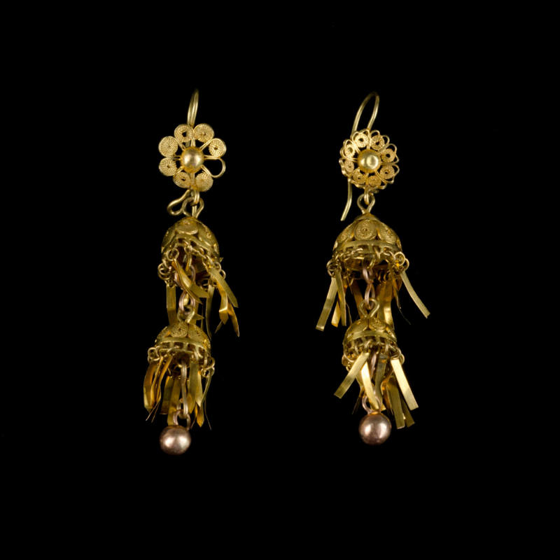 Earrings, filigree domes