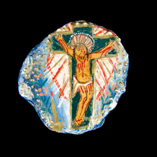 Amulet, crucifixtion painting on stone